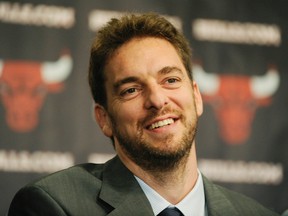 Chicago Bulls center Pau Gasol in attendance during a press conference at the United Center. Mandatory Credit: David Banks-USA TODAY Sports