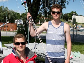 Nova Scotia 29er sailors Riley Morash, left, and his brother Morgan at Portsmouth Olympic Harbour  in Kingston on Thursday July 17 2014. IAN MACALPINE/KINGSTON WHIG-STANDARD/QMI AGENCY