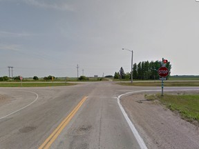 Highway 11 intersecting with Highway 44, south of Lac du Bonnet. (Google Maps)