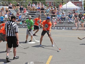 Edmonton Oilers star Taylor Hall controls the play during the inaugural Brass Pub Charity Ball Hockey Tournament on Saturday. Julia McKay/The Whig-Standard