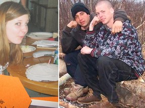 Left: Whitney Van Der Wouden is pictured blowing out the candles on her 15th birthday cake in July 2008. Right: Kristopher Lavallee and Gregory Hepp pose for a photo at the campsite they were living at in Minnow Lake, Ont., in the spring of 2009. (Photos supplied)