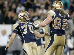 Lirim Hajrullahu (left) will handle placekicking, kickoffs and punts for the next few weeks with Mike Renaud on the shelf.