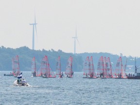 Canadian boats had a tough time cracking the top 10 in the first of two days of qualifying racing to determine the gold series fleet for the 29er North American championship. (Alex Pickering/For The Whig-Standard)