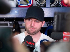 Thomas Vanek at the end-of-season locker clean out for the Montreal Canadiens players at the Bell Sports Complex in Brossard, May 31, 2014. (BEN PELOSSE / QMI AGENCY)