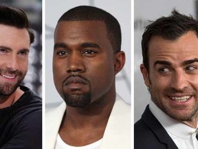 From L to R: Adam Levine, Kanye West, and Justin Theroux. 

(REUTERS/Files)