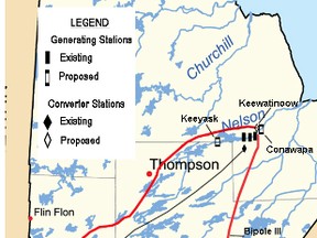 A map showing the west route for Bipole III.