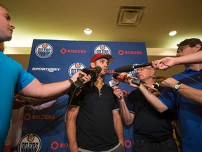 Teddy Purcell talks to media during Tuesday's availability at the Westin. (Ian Kucerak, Edmonton Sun)