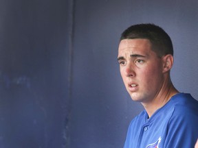 Toronto Blue Jays pitcher Aaron Sanchez, shown in the dugout during a spring training game against the Tampa Bay Rays on March 21, 2014, in Port Charlotte, Florida. (VERONICA HENRI/Toronto Sun files)