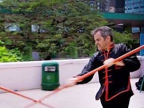 Rex Harrington and Bob Hope try out their stick handling skills on The Amazing Race Canada.
