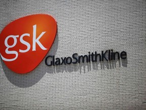 The logo of GlaxoSmithKline (GSK) is seen on its office building in Shanghai in this July 12, 2013 file photo. (REUTERS/Aly Song/File)