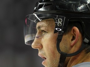 Cory Sarich during day 5 of Calgary Flames training camp at the Scotiabank Saddledome on Jan. 17, 2013. (Darren Makowichuk/Calgary Sun/QMI AGENCY)