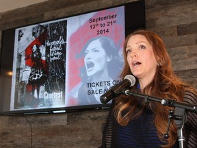 JOHN LAPPA/THE SUDBURY STAR
In this file photo, Tammy Frick, executive director of Cinefest Sudbury, makes a point at a media conference for the 26th edition of Cinefest Sudbury International Film Festival at Milestones Grill and Bar. Sudbury MPP Glenn Thibeault said Sudbury is a great example of how the arts can provide both social and economic benefits. and cited Cinefest as an example of that.