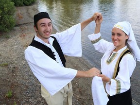 JOHN LAPPA/THE SUDBURY STAR/QMI AGENCY
Aristo Koutsoukis and Sophia Moutsatsos, of the Hellenic Dance Troupe, will be performing with troupe members this weekend at the annual Greek Festival of Sudbury at St. Nicholas Greek Orthodox Church on Ester Road. The festival will feature food, music, dance performances, a refreshment tent and activities for children. The festival runs from July 25-27.