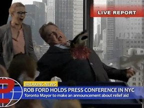 An actor portrays Mayor Rob Ford in Sharknado 2. (Supplied pic)