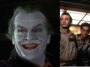 Jack Nicholson as the Joker in Batman (1989) and Bill Murray, Dan Aykroyd, and Rick Moranis in Ghost Busters (1984).

(Courtesy)