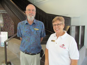 Communities in Bloom judges Jim Baird, from New Brunswick, and Berta Briggs, from Alberta, stopped at the Judith and Norman Alix Art Gallery Thursday during their tour of Sarnia-Lambton. Sarnia is competing this year in an international category in the competition. PAUL MORDEN/THE OBSERVER/QMI AGENCY