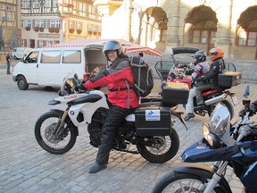 Marty Forbes on a motorcycle in Germany, enjoying semi-retirement. (SUPPLIED)