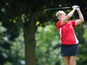 Augusta James of Bath, Ont. hits a drive off the 14th tee during  Canadian Women's Amateur Championship at Craigowan Golf and Country Club in Woodstock, Ontario on Thursday, July 24, 2014. (DEREK RUTTAN, The London Free Press)