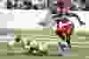 Edmonton cornerback Aaron Grymes (36) misses a near interception ball thrown to Calgary wide receiver Joe West (85) during the first half of a CFL football game between the Edmonton Eskimos and the Calgary Stampeders at Commonwealth Stadium in Edmonton, Alta., on Thursday, July 24, 2014. Ian Kucerak/Edmonton Sun/QMI Agency
