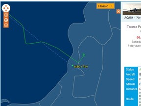 Flight tracking website FlightAware.com shows an Air Canada plane had circled the airport before landing. (FlightAware.com screengrab)