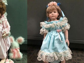 Two of the porcelain dolls left in front of homes in San Clemente, Calif. (Orange County Sheriff's Department)