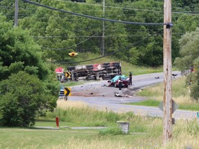 Police and emergency crews responded to a serious collision involving a dump truck and a passenger vehicle at the intersection of Middle Road and Joyceville Road, east of Kingston, Friday, July 25.