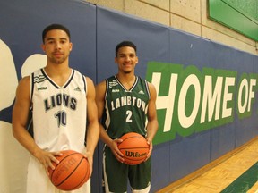 Baltimore, Mich. natives Jason Marshell, left, and Branden Padgett will be sharing the Lambton Lions court this year. Padgett recently signed on to join Marshell, who had a strong rookie season last year, at the Sarnia college. (BARBARA SIMPSON, The Observer)
