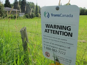 A TransCanada pipeline sign in the Glenburnie area.