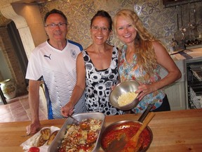 Tony and Loretta Bossio share cooking duties in Tuscany with my partner Brenda. (SUPPLIED)