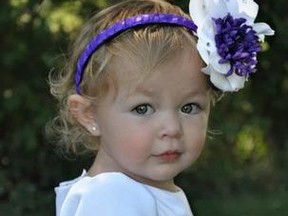 Miah Bozek, 3, was critically injured after being struck by a car that crashed into a south London Costco on July 25. (Facebook photo)