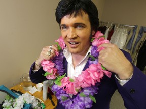 Elvis tribute artist Daylin James, in character in Winnipeg, Saturday,  July 26, 2014. James has a couple of return engagements coming up in Manitoba, beginning with the Elvis Festival Aug. 8-10 at the Gimli Recreation Centre. (Chris Procaylo/Winnipeg Sun/QMI Agency)