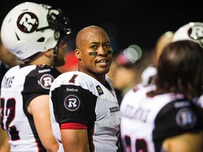 Ottawa RedBlacks Henry Burris looks on during his team's loss to the Hamilton Tiger-Cats during the second half of their CFL football in Hamilton Saturday.  (Mark Blinch/Reuters)