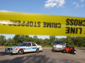 Edmonton Police Service officers responded to a crash involving a Can-Am Spyder motorcycle and a Ford F-150 pickup truck at Castle Downs Road and 139 Avenue in Edmonton, Alta., on Sunday, July 27, 2014.Ian Kucerak/Edmonton Sun/QMI Agency