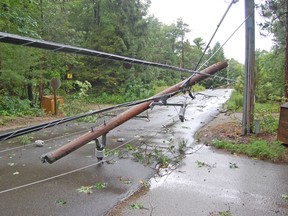 Trees and power lines came down near Grand Bend as a severe storm moved Sunday evening through Lambton Shores. Crews were at work Monday cleaning up the damage and working to restore electricity to more than 4,000 homes.
LYNDA HILLMAN-RAPLEY/QMI AGENCY