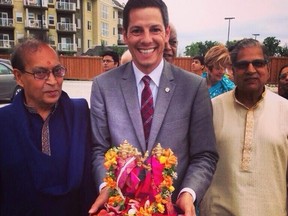 Mayoral candidate Brian Bowman (centre) at an event in Winnipeg in 2014. (TWITTER PHOTO)