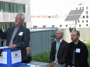 The team from Transition Winnipeg unveil Winnipeg's Great Transition: Ideas and Actions for a climate-resilient, low-carbon city at a press conference on Monday. (KRISTIN ANNABLE/WINNIPEG SUN)