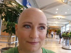 Lorrie Ridge after having her head shaved for cancer fundraiser.
