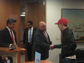 Mayor Rob Ford meets Deadmau5 in the mayor's office at City Hall on Monday, July 28, 2014. (Don Peat/Toronto Sun)