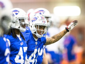 Darius Robinson #41 of Buffalo Bills stretches with teammates during the Buffalo Bills rookie minicamp on May 18, 2014, at Ralph Wilson Stadium in Orchard Park, New York. (Brett Carlsen/Getty Images/AFP)