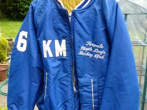 Legendary Who drummer Keith Moon's custom-made 1976 Maple Leafs jacket is going up for auction. (Rock Stars Guitars photo)
