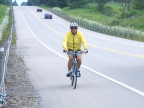 Ellen Cherin of San Diego, pedals west of Talbot Line as part of the Womantours cycling tour Wednesday. she was part of a group that cycled from St. Thomas to Chatham.