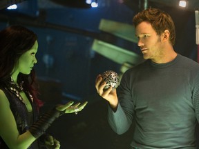 Zoe Saldana as Gamora and Chris Pratt as Peter Quill in Guardians of the Galaxy. 

(Courtesy Marvel)