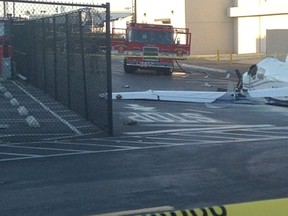 A small plane crashed in the parking lot of a San Diego retail store on Wednesday, killing one person and injuring at least one other.
(Picture courtesy of Instagram user @shukri_sakkab_mbsd)