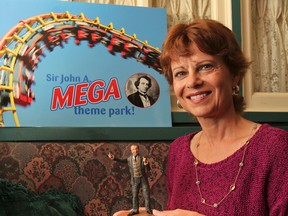 Genevieve Landis, owner and performer with Mr. Spot Mysteries, is looking forward to her new show Sir John A. Mega Park Murder Mystery, which runs each weekend in August at Aunt Lucy's Dinner House. (Julia McKay/The Whig-Standard(