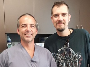 Dr. Michael Arata of Synergy Health is pictured with Sarnia's Darren Lovell, who recently returned from 'liberation' therapy surgery at the Newport, California clinic. Lovell says the procedure helped his multiple sclerosis symptoms. (Submitted photo)