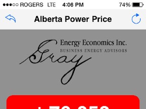 An Edmonton company,  Alberta Power Price App from Gray Energy Economics Inc., has released a new smartphone app. The new app delivers a real-time Alberta wholesale electricity price. Frame Grab