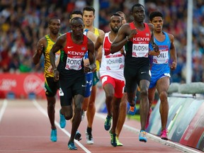 David Rudisha of Kenya (2nd R) leads the pack around the track on his way to winning his men's 800 metres semi-final at the 2014 Commonwealth Games in Glasgow. (REUTERS)