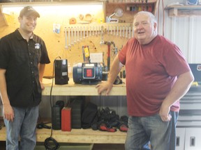 Todd and Ron McCann stand in the shop of McCann Enterprises located at 199 Anglesea St. Todd revived the long-time family business in April. His father Ron owned it from 1990 to 2007. (Dave Flaherty/Goderich Signal Star)