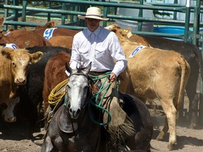 The cutting event at Pincher Creek's 2014 ranch rodeo. Greg Cowan photos/QMI Agency.