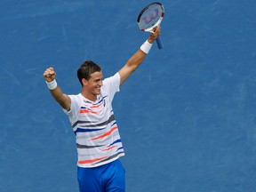 Vasek Pospisil celebrates after defeating Santiago Giraldo (not pictured) in the quarterfinals at the Citi Open in Washington, D.C., on Saturday. Pospisil later beat Richard Gasquet and will face fellow Canadian Milos Raonic in Sunday's final. (USA TODAY SPORTS/PHOTO)